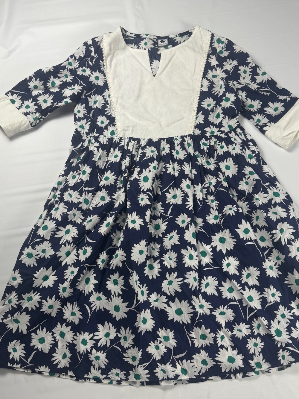 🌼 Busy Bees Navy Blue & White Daisy Floral Folk Print Dress - Size 10 🌼